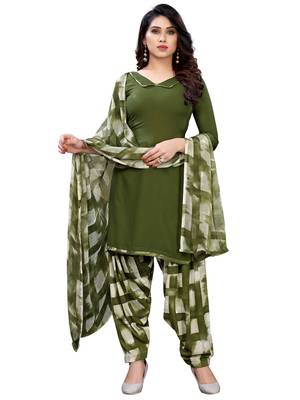 Green printed crepe Kurta Salwar Unstitched Combo Pack of 2 2