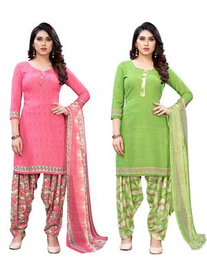 Pink printed crepe Kurta Salwar Unstitched Combo Pack of 2 1