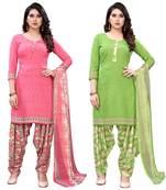 Pink printed crepe Kurta Salwar Unstitched Combo Pack of 2