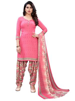 Pink printed crepe Kurta Salwar Unstitched Combo Pack of 2 2