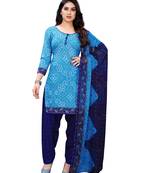 Turquoise printed crepe Kurta Salwar Unstitched Combo Pack of 2
