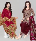 Red printed crepe Kurta Salwar Unstitched Combo Pack of 2