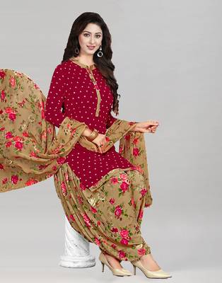 Red printed crepe Kurta Salwar Unstitched Combo Pack of 2 2