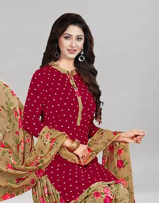 Red printed crepe Kurta Salwar Unstitched Combo Pack of 2 3