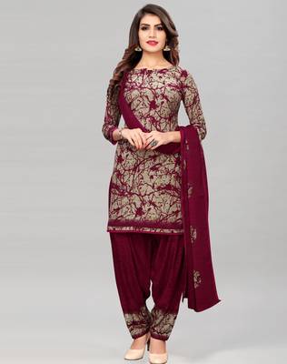 Red printed crepe Kurta Salwar Unstitched Combo Pack of 2 5