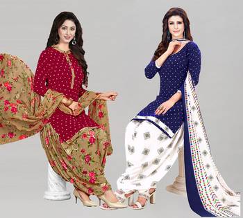 Red printed crepe Kurta Salwar Unstitched Combo Pack of 2 1