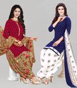 Red printed crepe Kurta Salwar Unstitched Combo Pack of 2