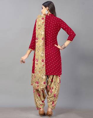 Red printed crepe Kurta Salwar Unstitched Combo Pack of 2 4