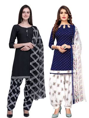 Black printed crepe Kurta Salwar Unstitched Combo Pack of 2 1