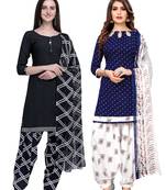 Black printed crepe Kurta Salwar Unstitched Combo Pack of 2