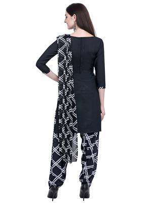 Black printed crepe Kurta Salwar Unstitched Combo Pack of 2 3