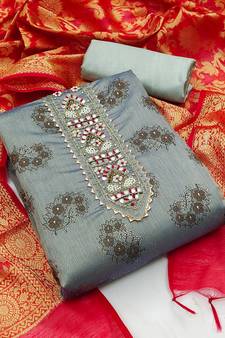 Grey hand embroidery faux chanderi salwar