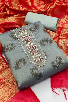 Grey hand embroidery faux chanderi salwar