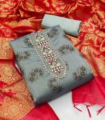 Grey hand embroidery faux chanderi salwar