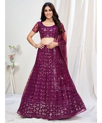French Purple Wedding Special Gota Patti Worked Lehenga Choli 1