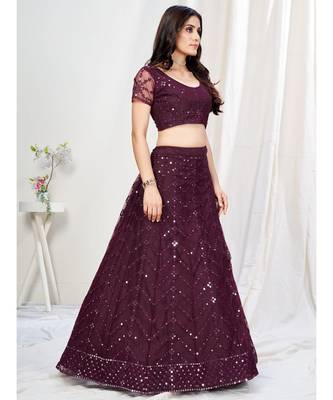 Dark Purple Sangeet Special Mirror Worked Lehenga Choli 2