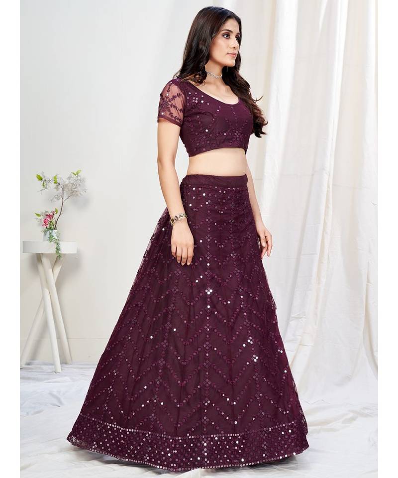 Dark Purple Sangeet Special Mirror Worked Lehenga Choli