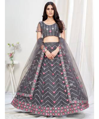 Pewter Grey Ceremonial Special Embroidered Lehenga Choli 1