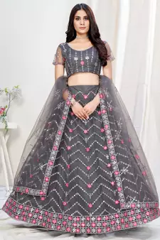 Pewter Grey Ceremonial Special Embroidered Lehenga Choli