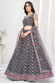 Pewter Grey Ceremonial Special Embroidered Lehenga Choli