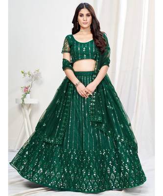 Forest Green Mehendi Special Embroidered Lehenga Choli 1