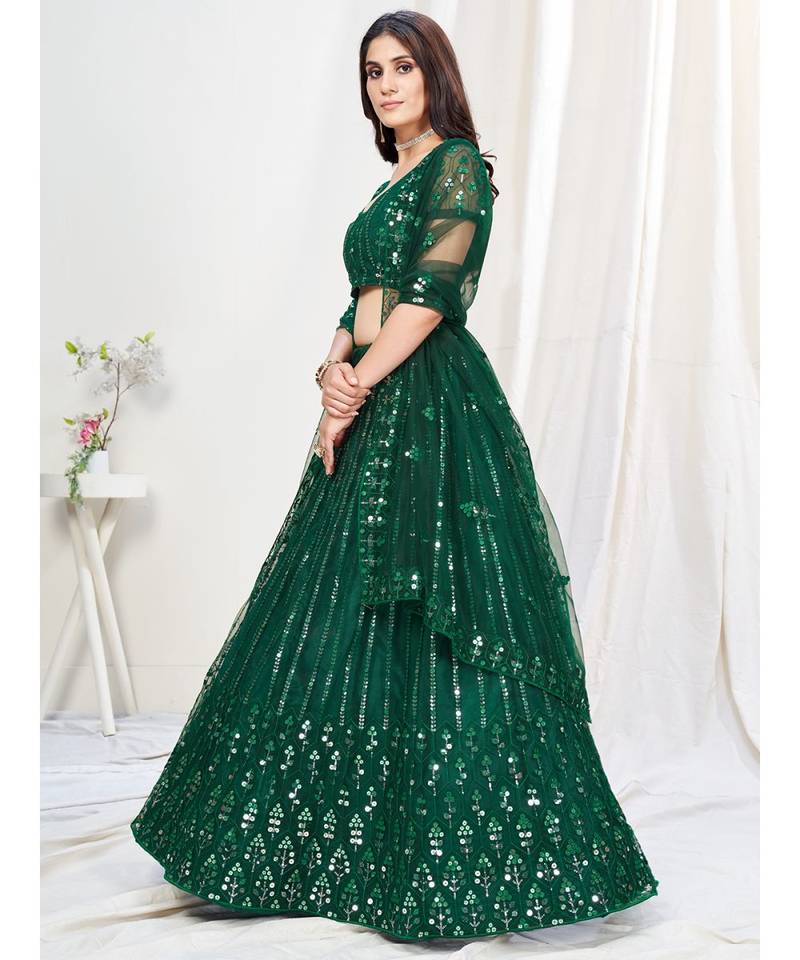 Forest Green Mehendi Special Embroidered Lehenga Choli