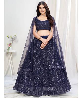 Indigo Blue Reception Special Embroidered Lehenga Choli 1