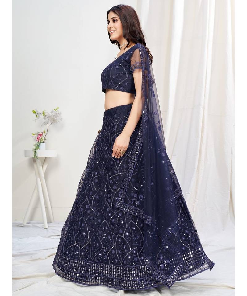 Indigo Blue Reception Special Embroidered Lehenga Choli