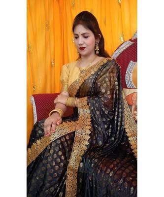 Aruna Saree with blouses Galaxy Foil Print With Lace Border  and Diamond  Saree with blouse 1