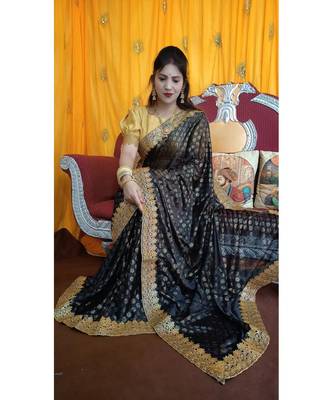 Aruna Saree with blouses Galaxy Foil Print With Lace Border  and Diamond  Saree with blouse 2