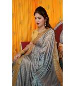 Aruna Saree with blouses Galaxy Foil Print With Lace Border  and Diamond  Saree with blouse