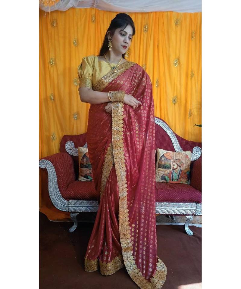 Aruna Saree with blouses Galaxy Foil Print With Lace Border  and Diamond  Saree with blouse