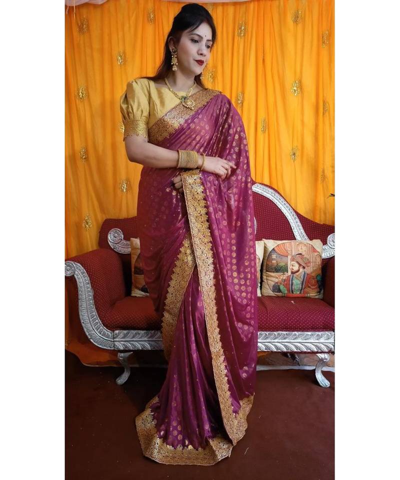 Aruna Saree with blouses Galaxy Foil Print With Lace Border  and Diamond  Saree with blouse