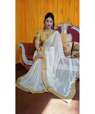 Aruna Saree with blouses Galaxy Foil Print With Lace Border  and Diamond  Saree with blouse 3