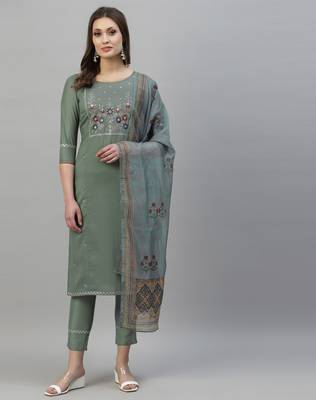 Dark-sea-green embroidered silk embroidered-kurtis 1