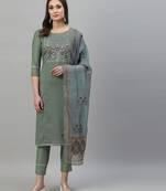 Dark-sea-green embroidered silk embroidered-kurtis