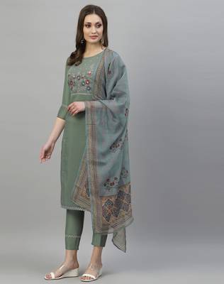 Dark-sea-green embroidered silk embroidered-kurtis 2