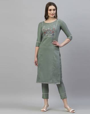 Dark-sea-green embroidered silk embroidered-kurtis 5
