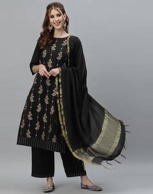 Black printed silk heavy-work-kurtis 1