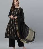 Black printed silk heavy-work-kurtis