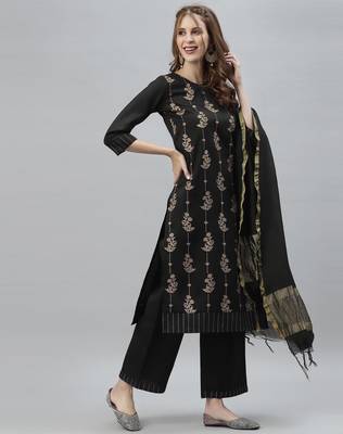 Black printed silk heavy-work-kurtis 2