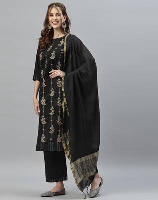 Black printed silk heavy-work-kurtis 3