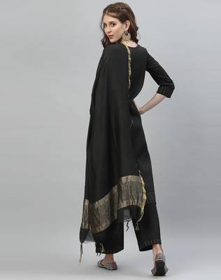 Black printed silk heavy-work-kurtis 4