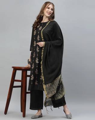 Black printed silk heavy-work-kurtis 5
