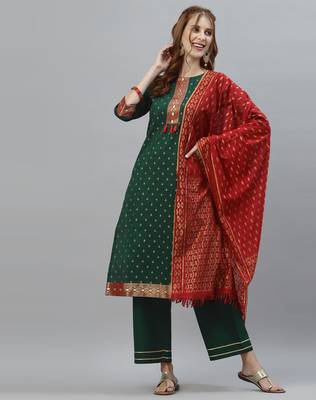 Green printed silk silk-kurtis 1
