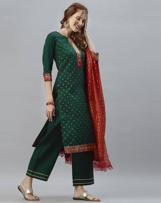 Green printed silk silk-kurtis 2