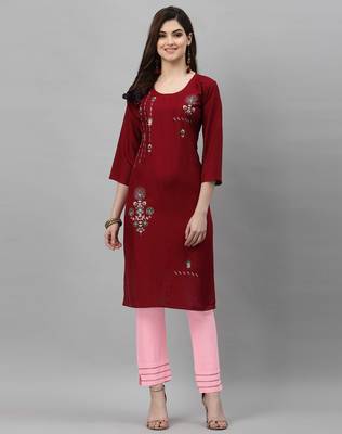 Maroon embroidered rayon embroidered-kurtis 1