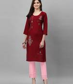 Maroon embroidered rayon embroidered-kurtis