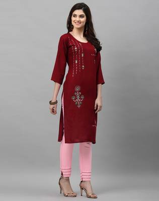 Maroon embroidered rayon embroidered-kurtis 2