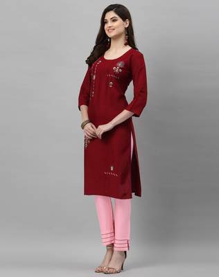 Maroon embroidered rayon embroidered-kurtis 3